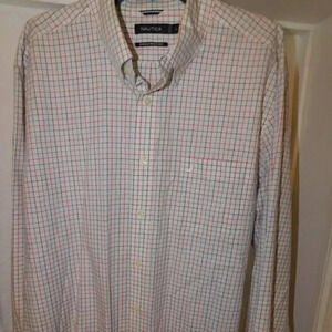 Men's Nautica XL White Checkered Pattern Polo Shirt